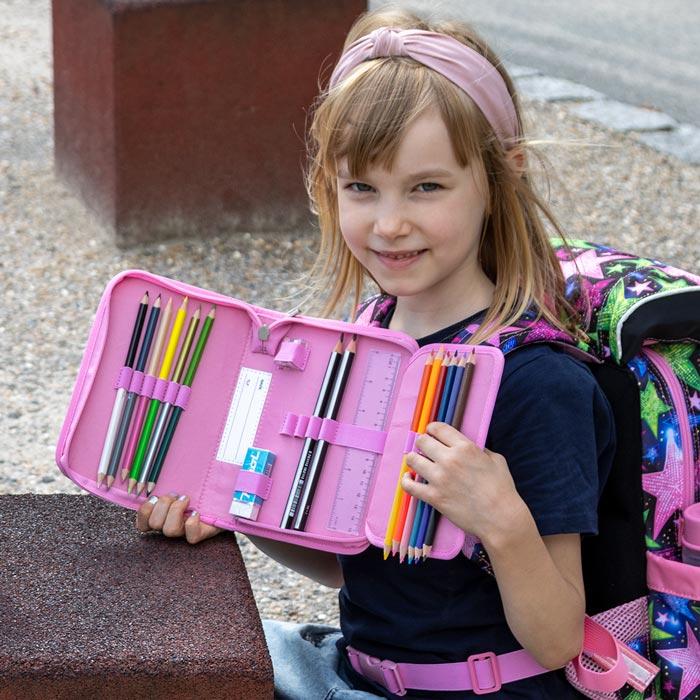 Pencil case with writing equipment