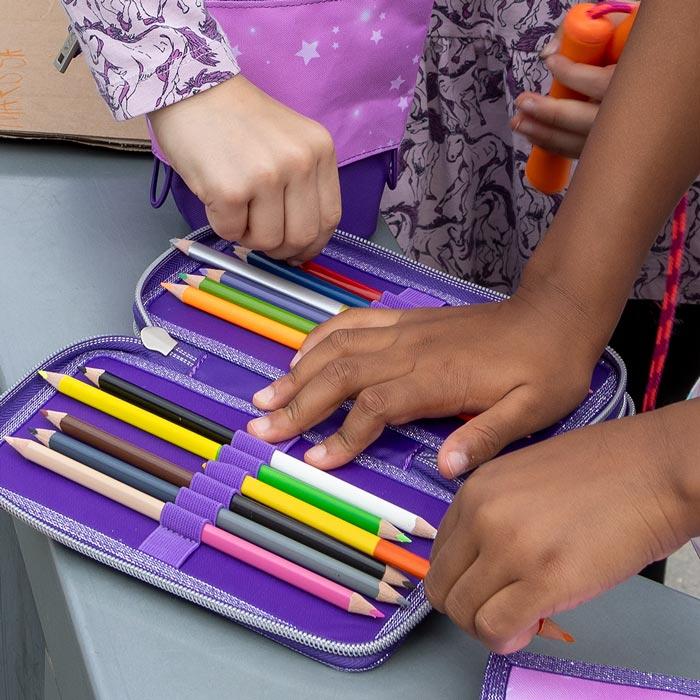 Pencil case with writing equipment