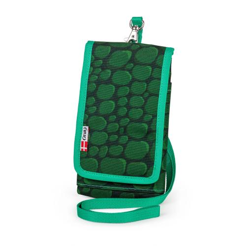 green mobile bag with safety strap