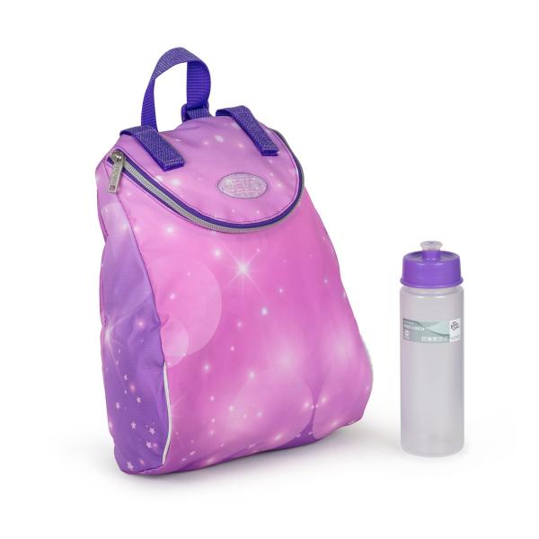 schoolbag with gym bag and drinking bottle