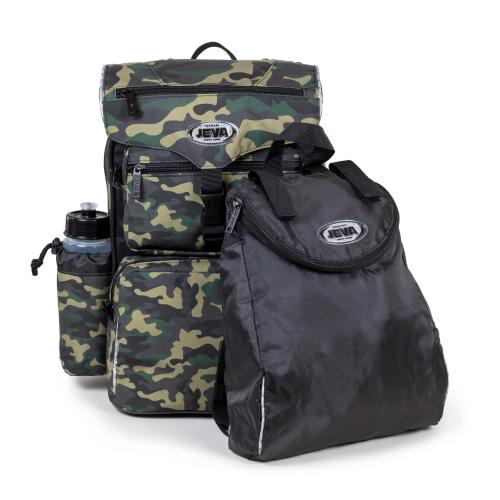 Camouflage schoolbag with black gym bag