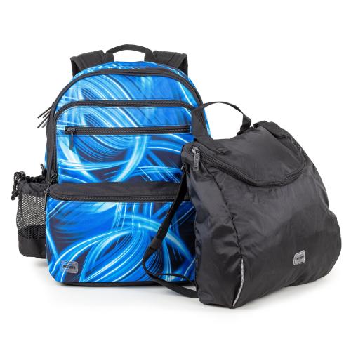 functional blue backpack with gym bag