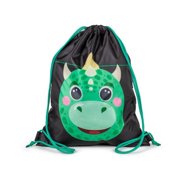 string bag with green dino
