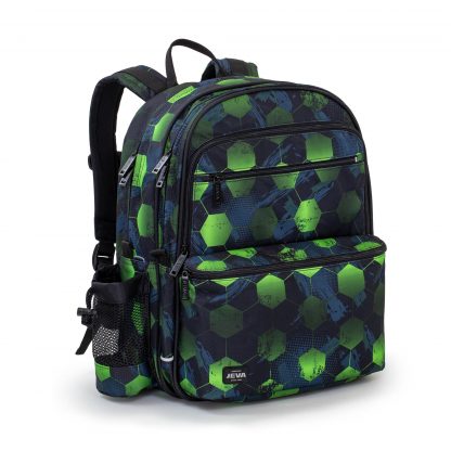 school bag in waterproof polyester featuring a cool neon coloured cube pattern