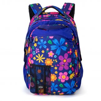large rucksack for a girl - blue with flowers