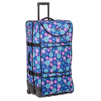 Flowered suitcase with wheels